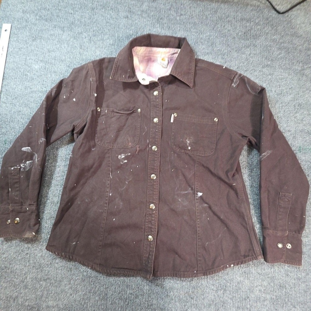 Carhartt Canvas Jacket Womens L Brown Snap Front Lined Workwear Barn Coat